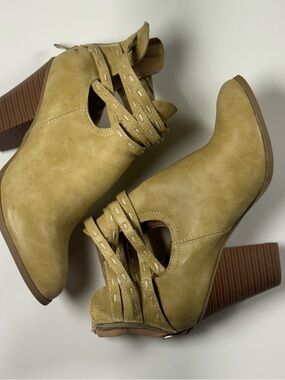 J. Crew Olive Cutout Stacked Heel Ankle Booties